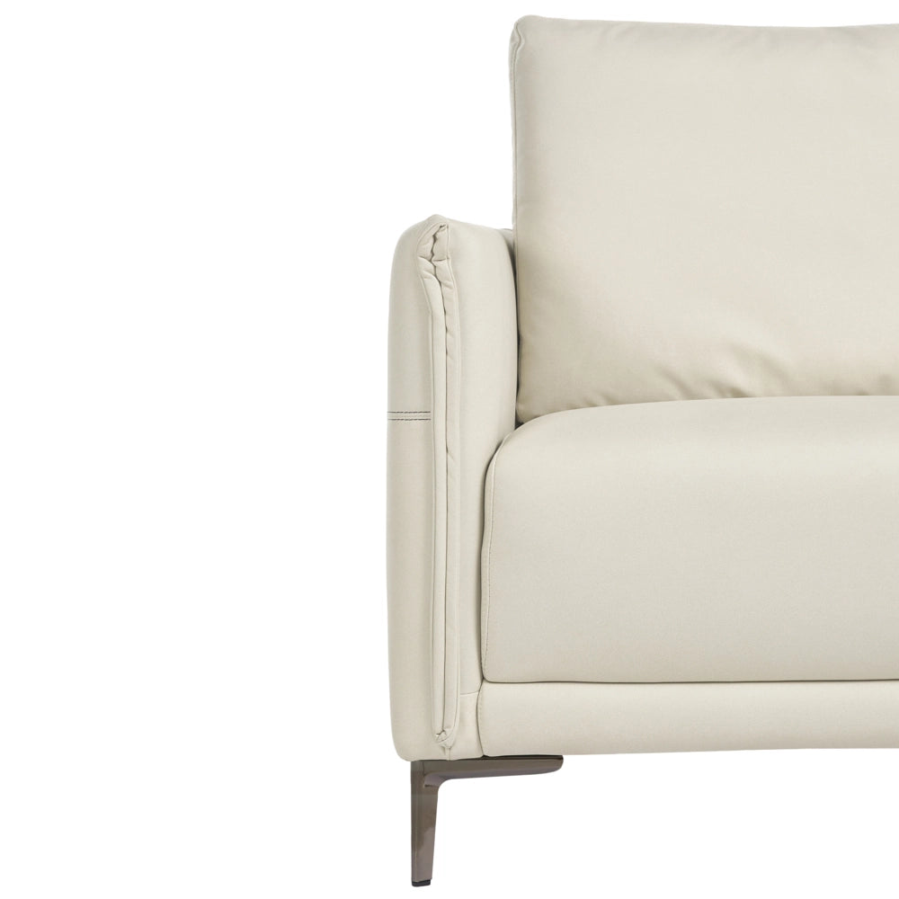 Divano 3 posti beige chiaro imbottito in tessuto con gambe in metallo stile moderno minimalista