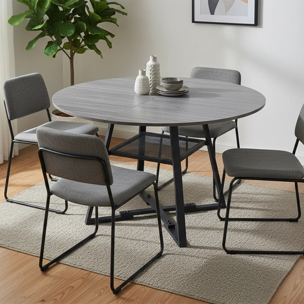 Tavolo per Sala da Pranzo Tondo Grigio con Ripiano Portaoggetti 120x120x76cm