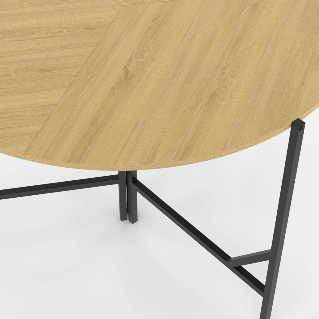 Tavolo da pranzo rotondo pieghevole YAEL per 4 persone, legno e nero, design industriale, 110 cm