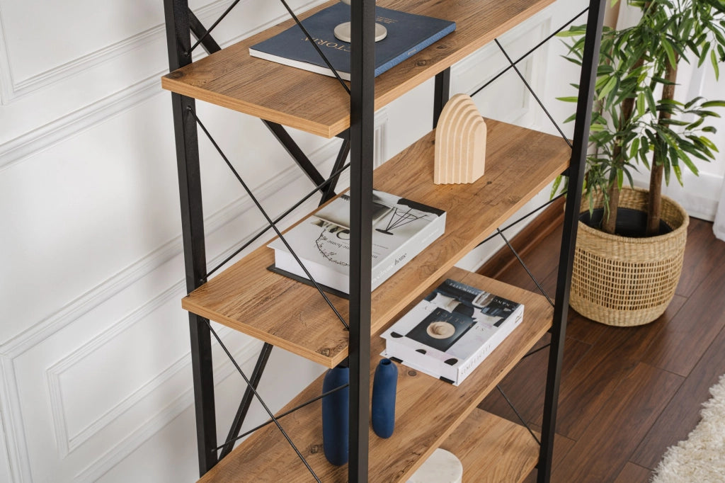 Libreria in legno "Elysian" - 90 x 33 x 180 cm - Pino Atlantico Nero