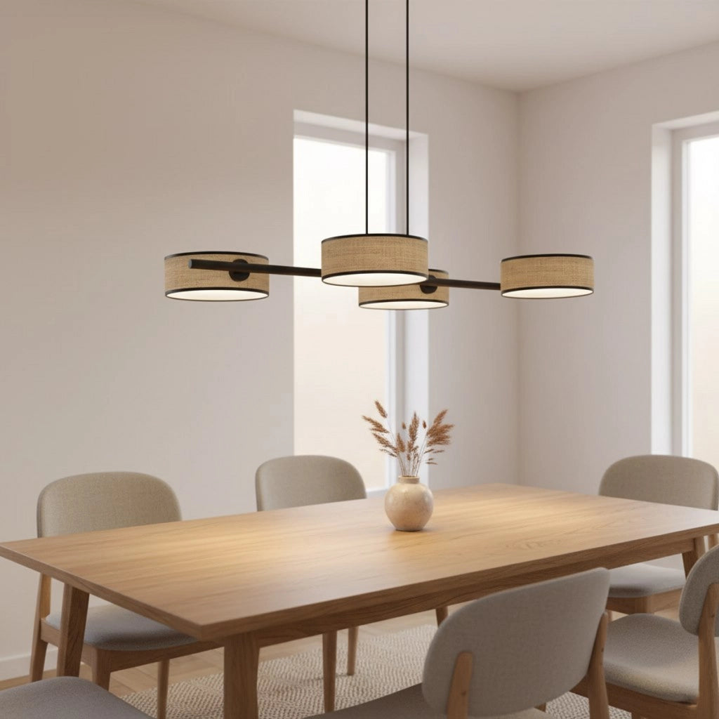 Lampada a sospensione DRUMZ in acciaio nero e rattan