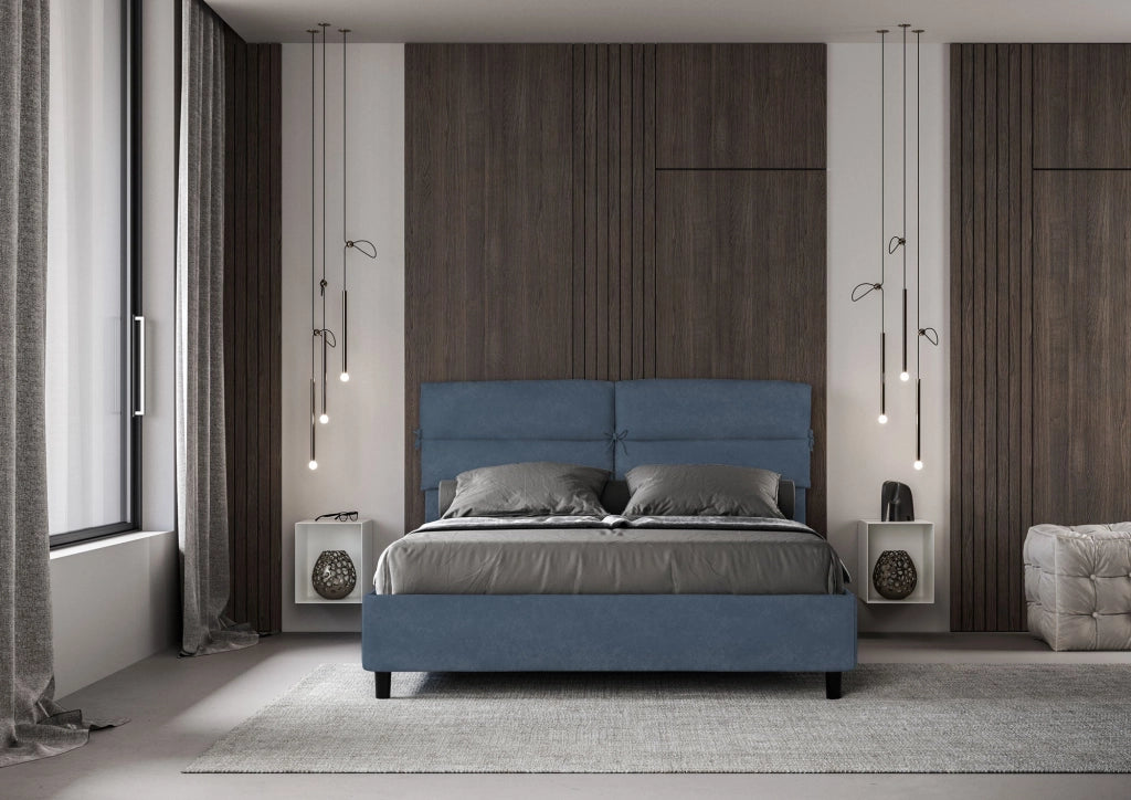 Letto matrimoniale senza rete imbottito 160x190 microfibra azzurro Nandy