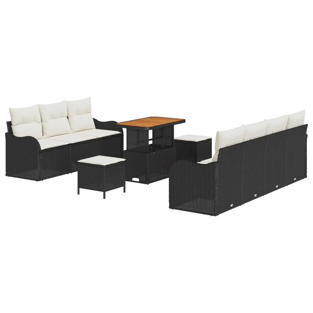 Set divano giardino  10 pezzi con cuscini Rattan nero Acacia
