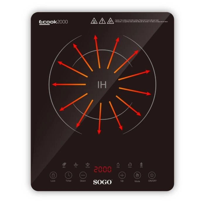 Piastra induzione portatile 2000W con controllo touch digitale, 9 livelli potenza e timer 180 min per cucina mobile - Sogo