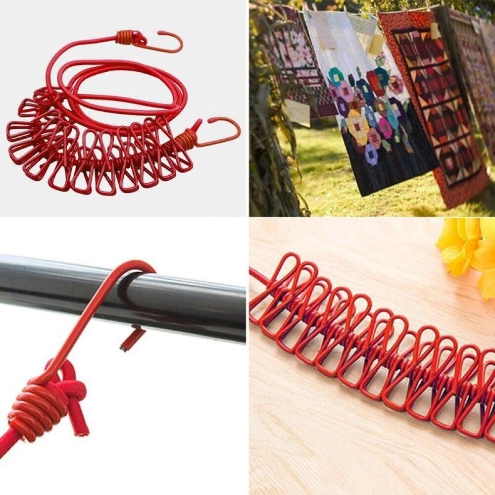 Filo stendibiancheria corda elastica da esterno balcone campeggio 12 mollette