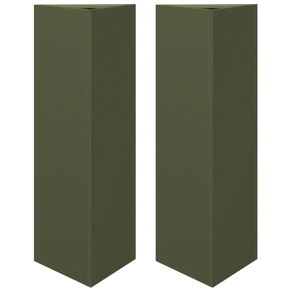 Fioriere 2 pz Verde Oliva Triangolari 30x26x75 cm in Acciaio 851150