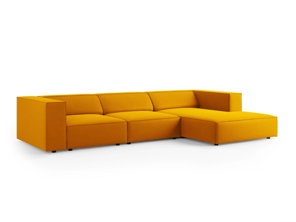 Cosmopolitan Design - Divano angolare destro "Arendal" 4 posti in velluto giallo 