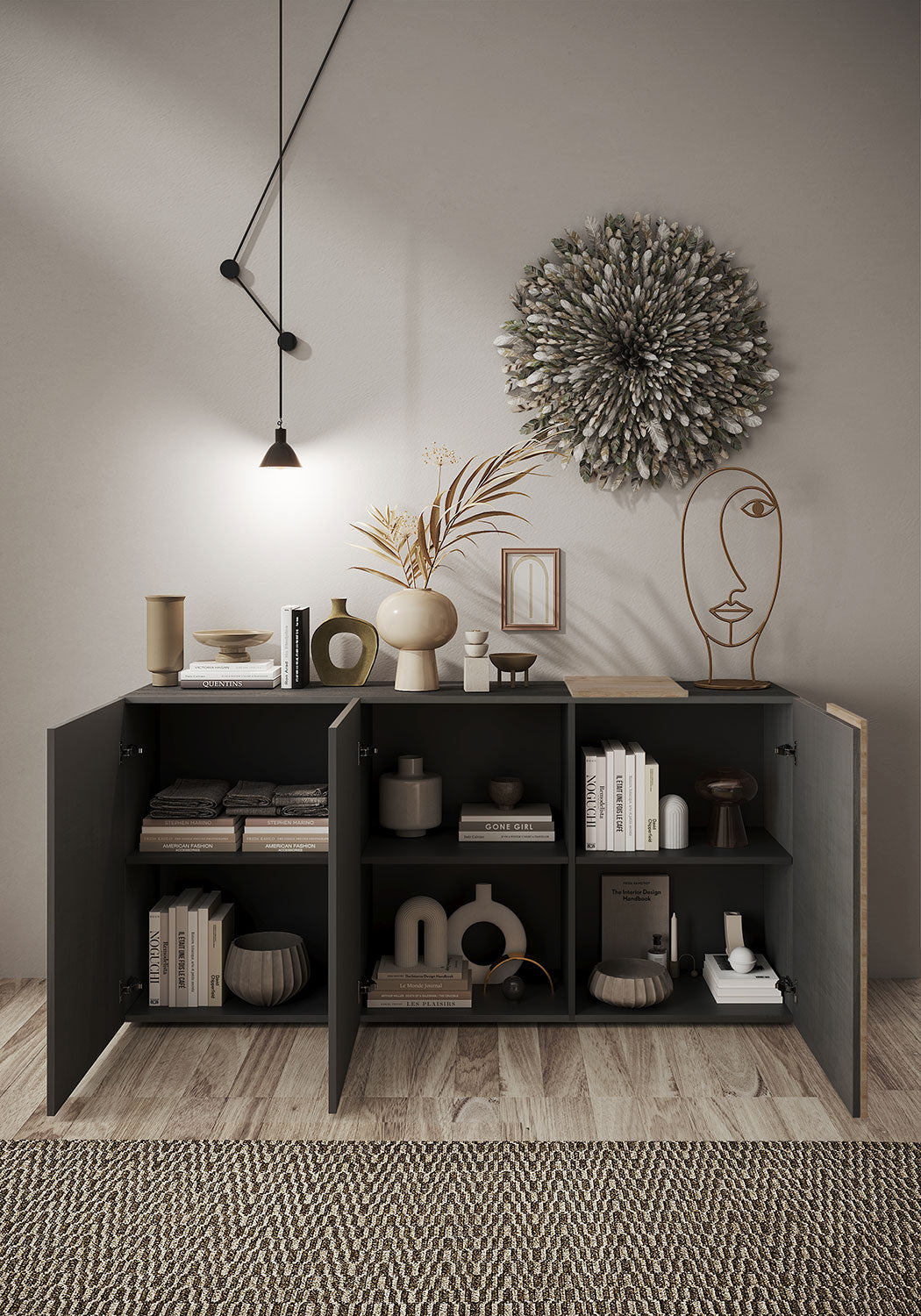 Madia Design Moderno 3 Ante Venus 181x44x84 cm Titanio E Rovere Cadiz