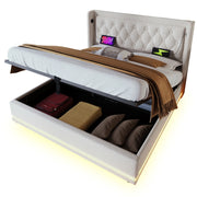 Letto Contenitore Matrimoniale 160x200 cm; USB; Type-C e LED a 3 lati - Cotone - Beige