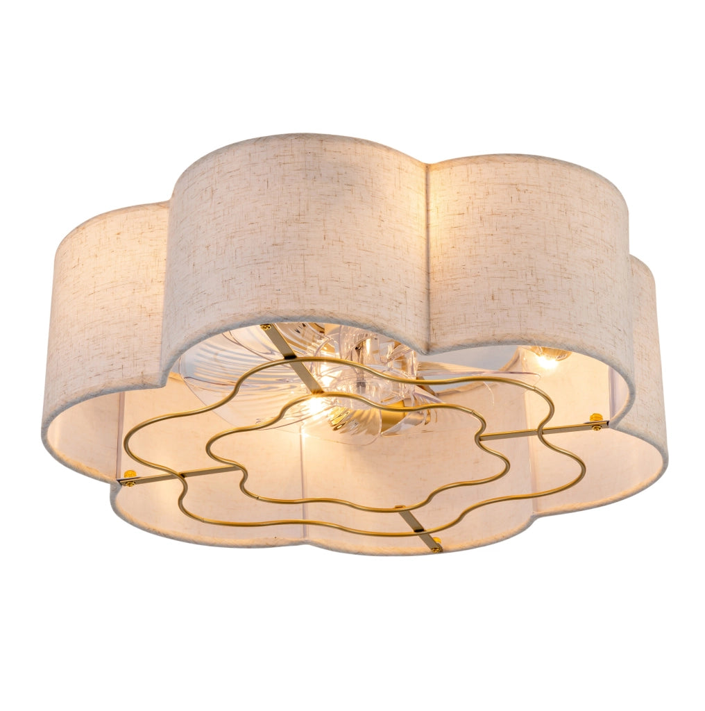 Ventilatore da soffitto con luce 50x50x20 cm in tessuto e metallo rame con telecomando