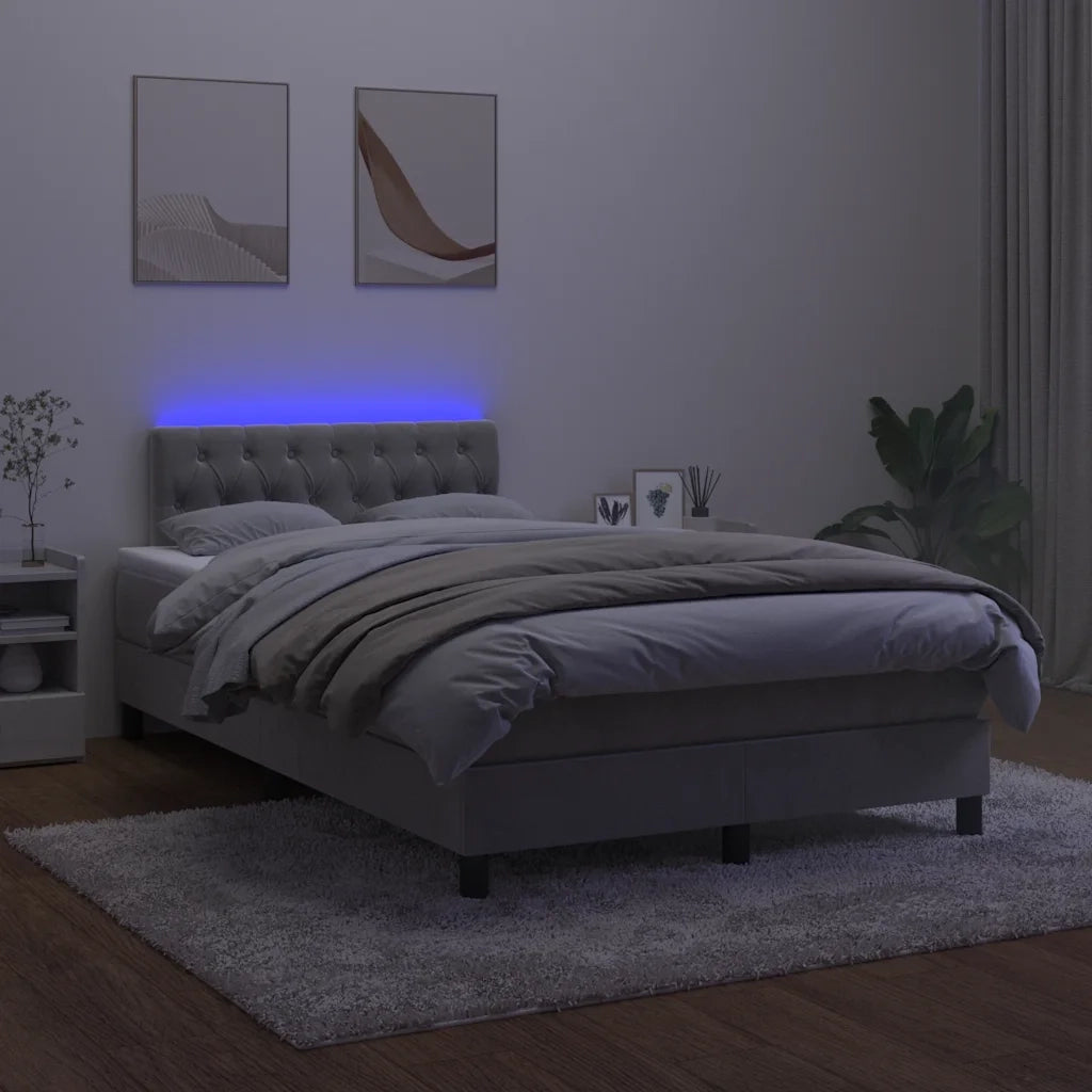 Letto a Molle con Materasso e LED Grigio Chiaro 120x190 cm Velluto 3270171
