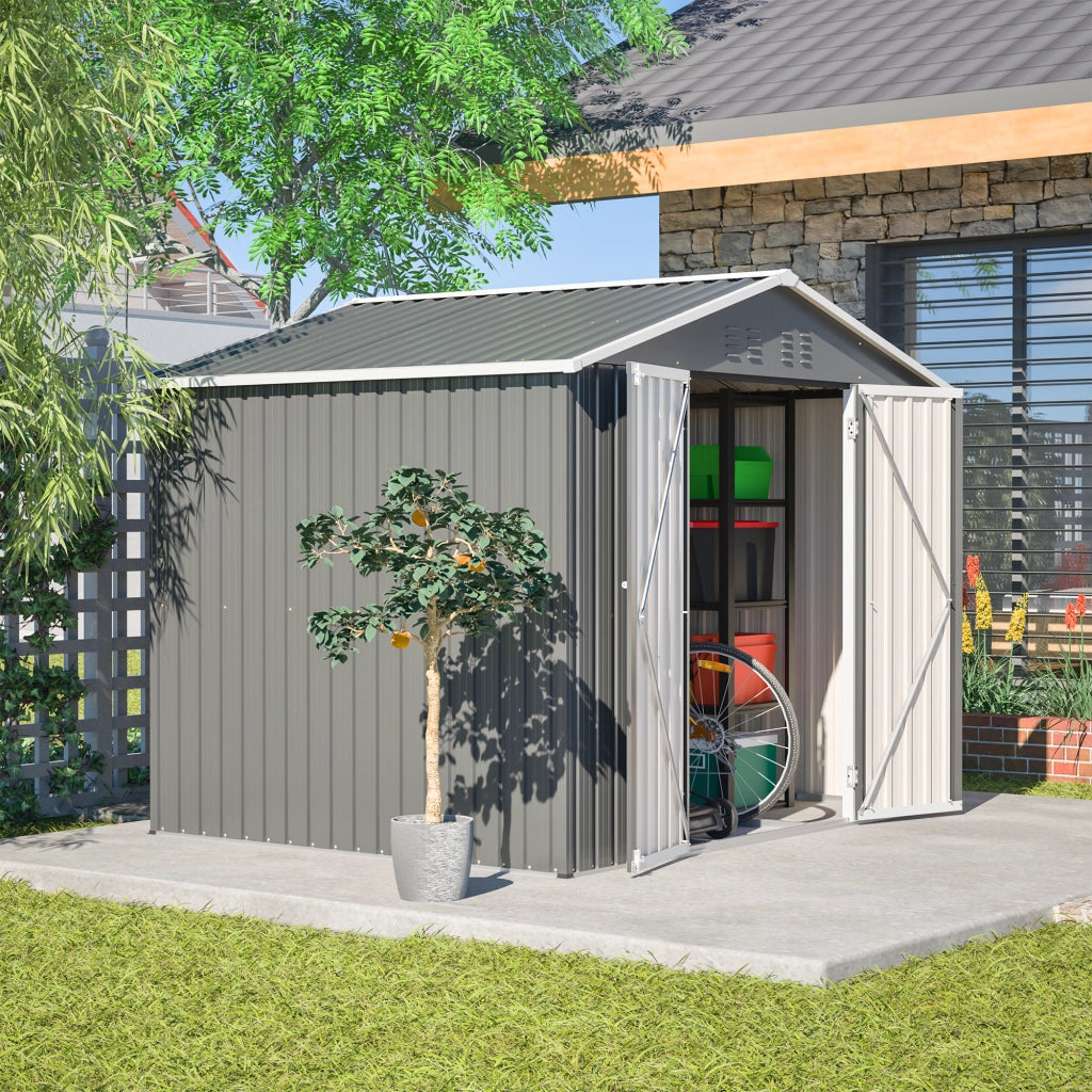 8x6FT Graues Metall-Tool-Shed mit Klapptür; Anthrazit-Farbe – Ideal für Gartenger?te und Werkzeugaufbewahrung