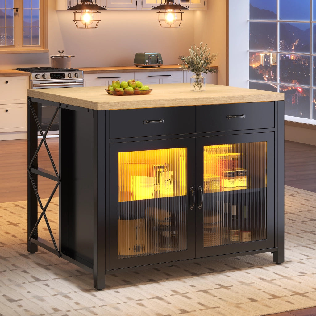 Tavolo da Bar con Piano in Legno e LED ¨C MINIMAL ¨C Nero, Altezza Regolabile