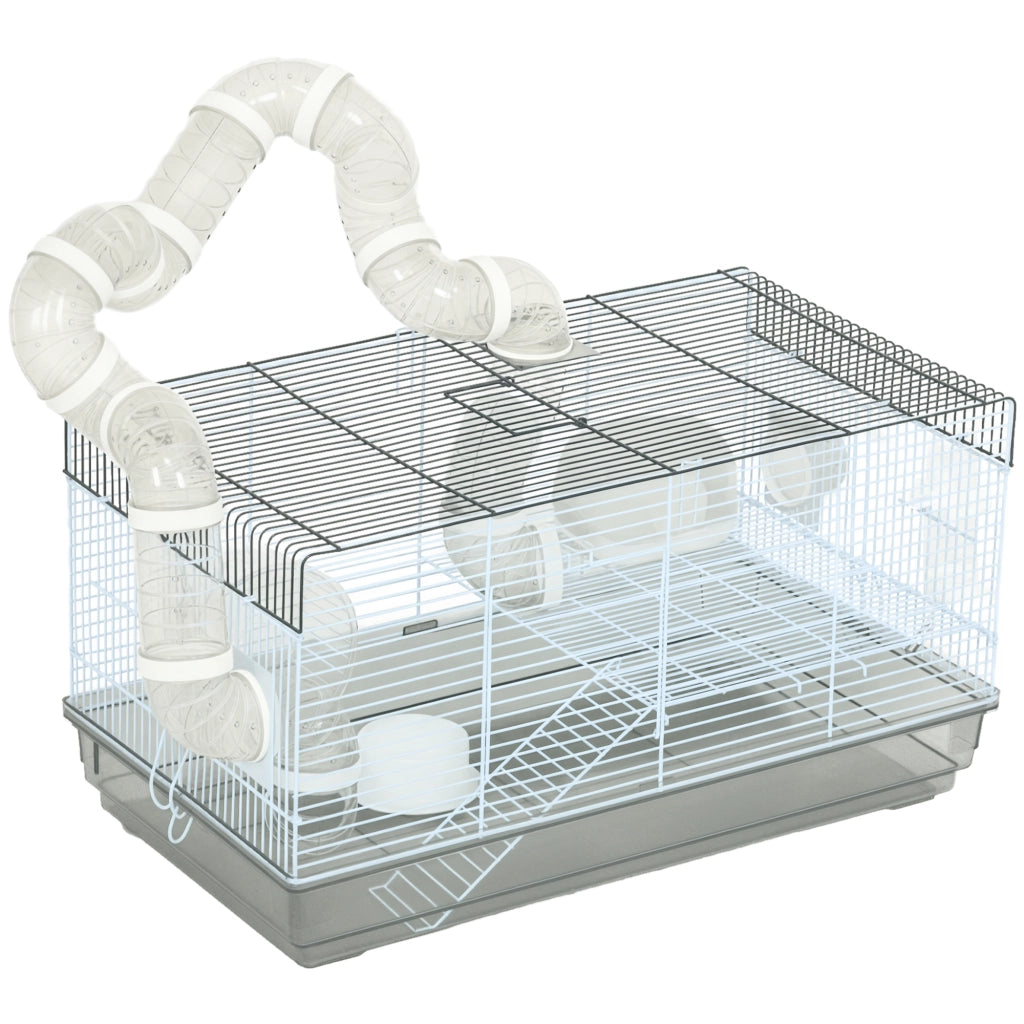 Gabbia per criceti con tunnel e accessori ¨C zephmum ¨C 58x32x31 cm grigio