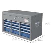 DURHAND Cassetta Attrezzi in Acciaio con 6 Cassetti, un Bauletto e 2 Chiavi, 60x26x34 cm. Blu