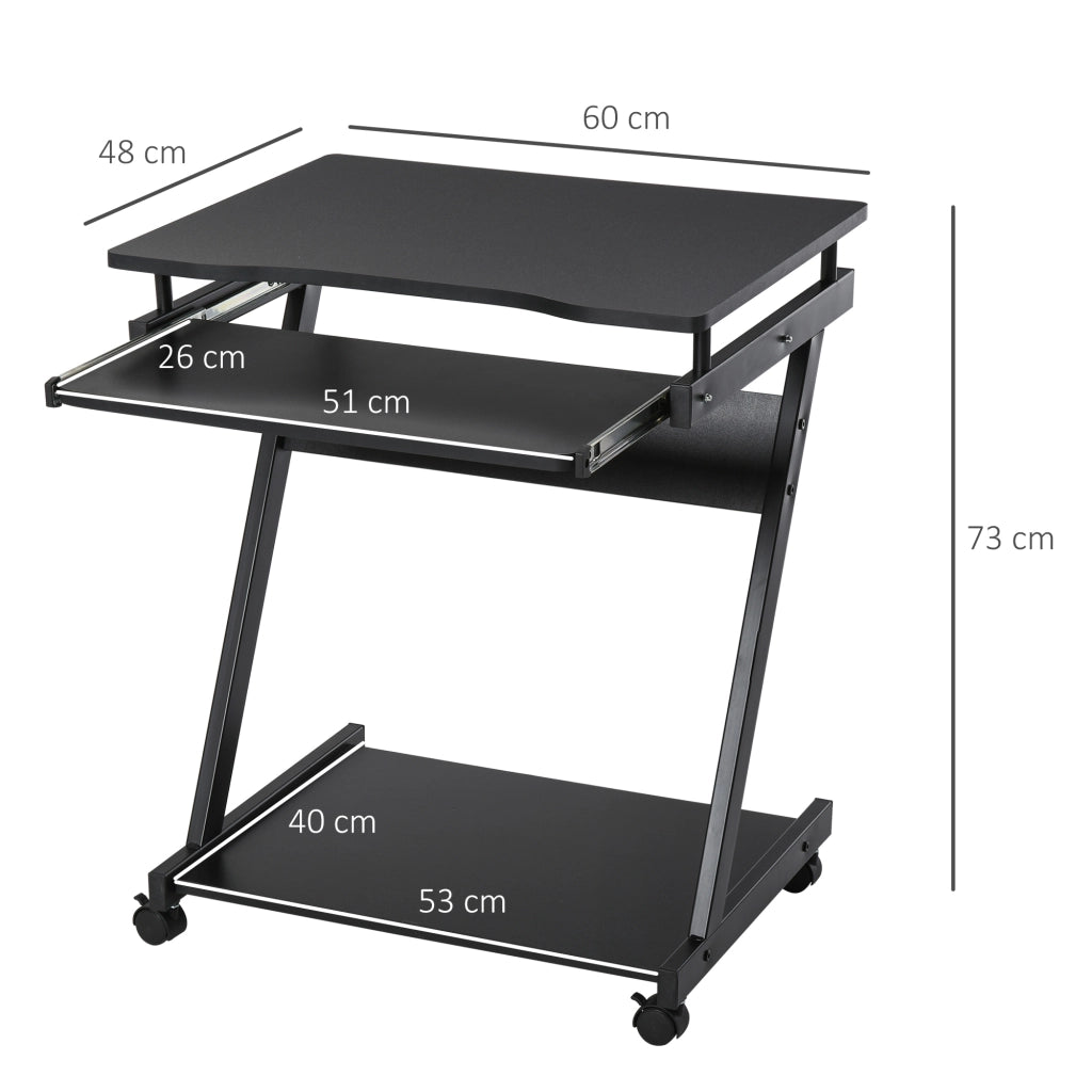 Scrivania con Ruote e Bandeja per Tastiera ¨C Zephmum ¨C Nero 60x48x75 cm