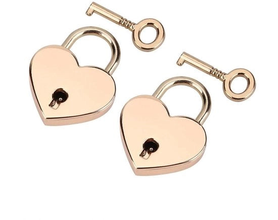 Mini slot a forma di cuore in rosso dorato - 2 pezzi - sicuro - con chiave - ideale per album diari e scatole per gioielli