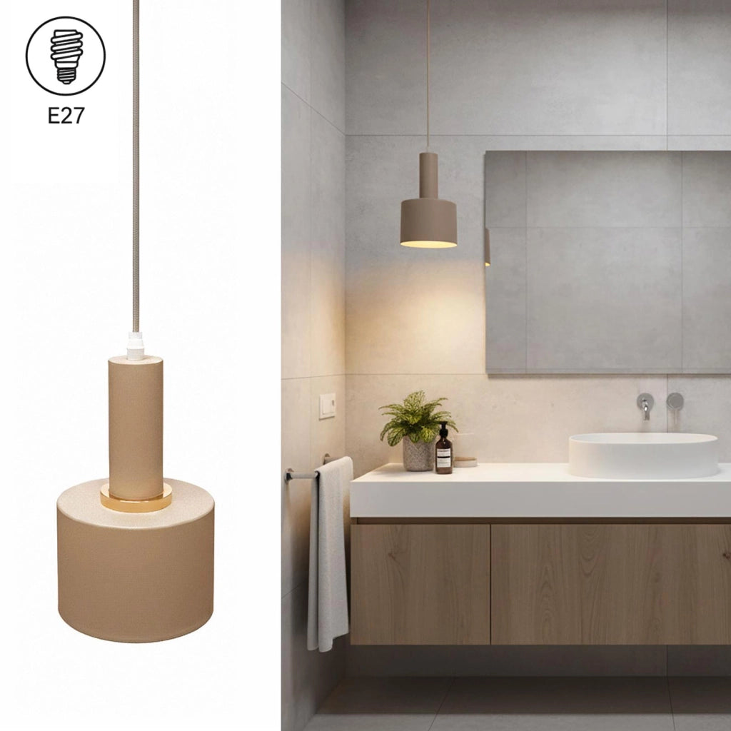 Lampadario moderno a sospensione 1x E27 60W pendente in alluminio tortora altezza regolabile luce tavolo cucina bar ristorante