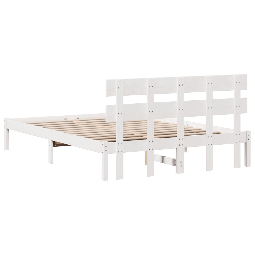Struttura Letto con Testiera Bianca 150x200 cm Legno Massello di Pino