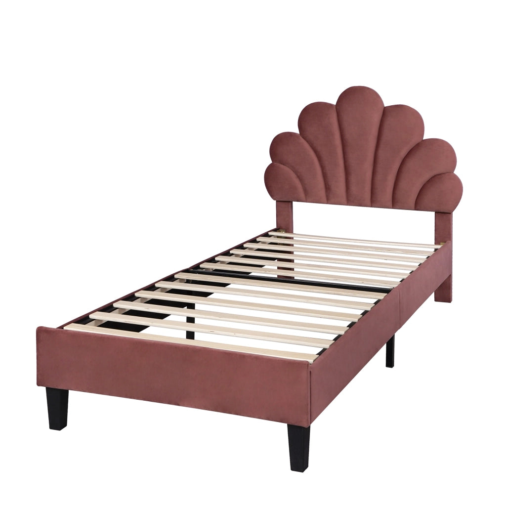 Letto Singolo 90 x 200 cm; 1 Posto con Testiera a Fiore; senza Materasso; Imbottito; Rosso