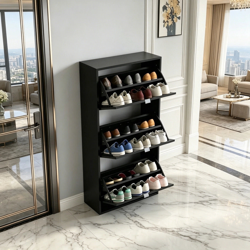 ARMADIO PORTASCARPE 60x26x124 cm MDF Nero 3 ante a ribalta