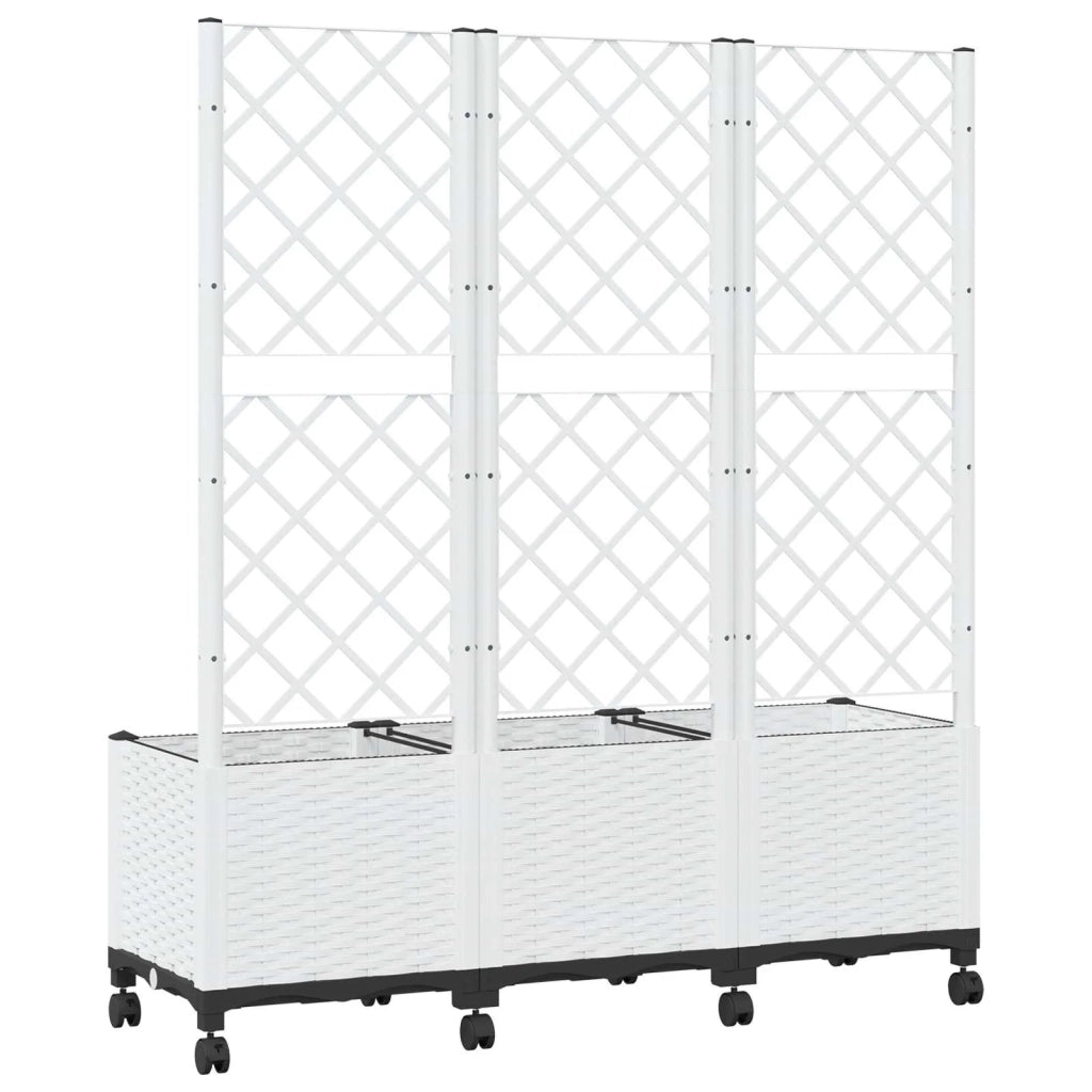 Vaso da giardino con grigliato e ruote Bianco 120 x 40 x 146 cm 3423060