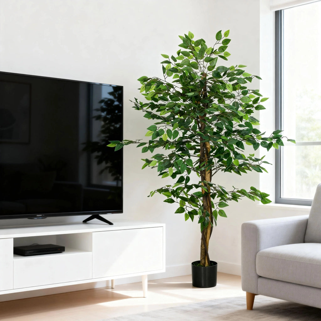Pianta Ficus Artificiale 150 cm ¨C Zephmum ¨C Verde Realistico con Vaso