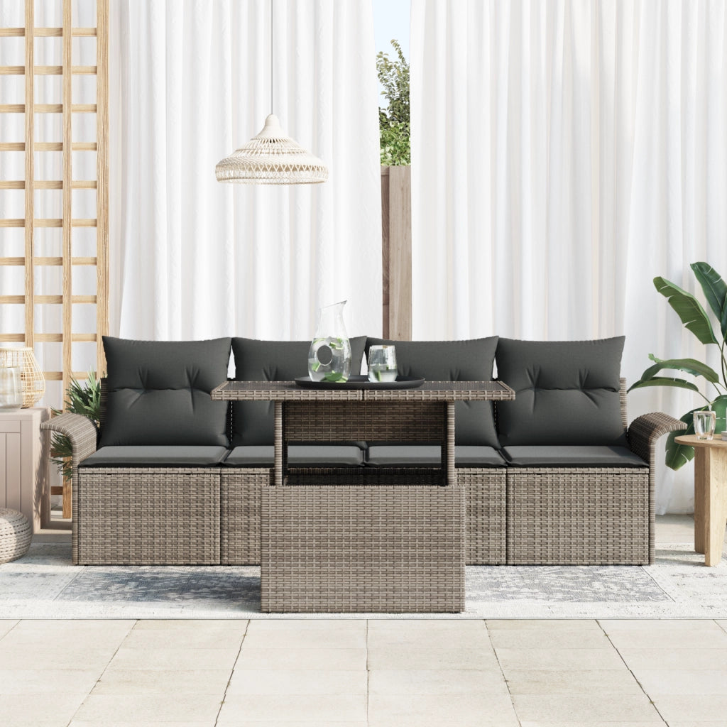 Set Divano da Giardino a 5 Pezzi con Cuscini Grigio in Rattan Sintetico