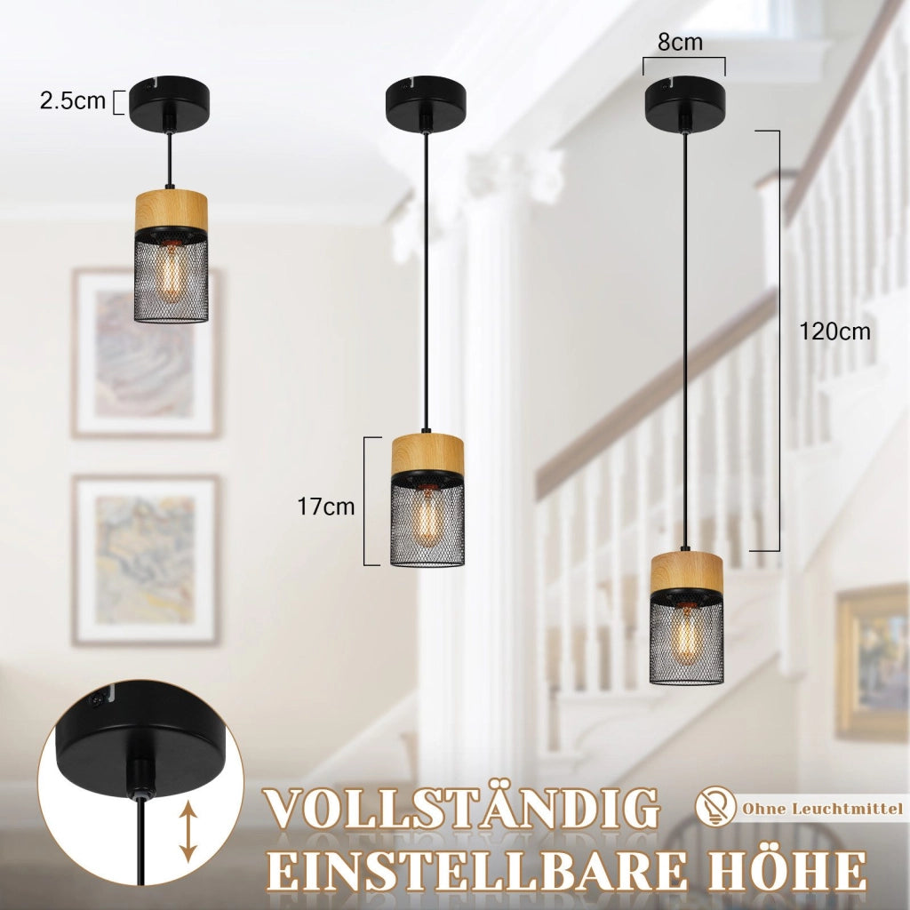 Lampada a sospensione ZMH 1 luce barra legno nero venature per sala da pranzo corridoio e bar