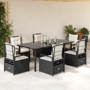 Set da Pranzo da Giardino 7 pz Nero con Cuscini in Polyrattan 3262969