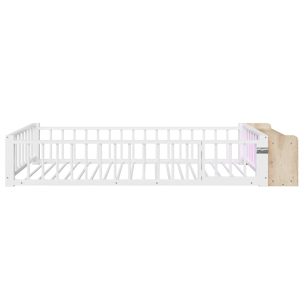 Letto Singolo in Metallo con LED e Sponda ¨C MINIMAL ¨C Bianco 90x200