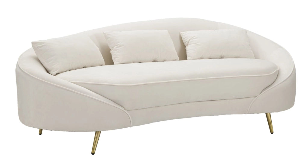 Divano 3 Posti Oslo con Cuscini Crema 185x84x68 cm in Eucalipto e Spugna e Poliestere e Metallo