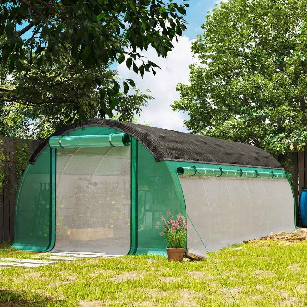 Serra Tunnel da Giardino 6x3x2m ¨C Xylo ¨C Struttura in Acciaio con Telo Plastica e Rete Ombreggiante Verde