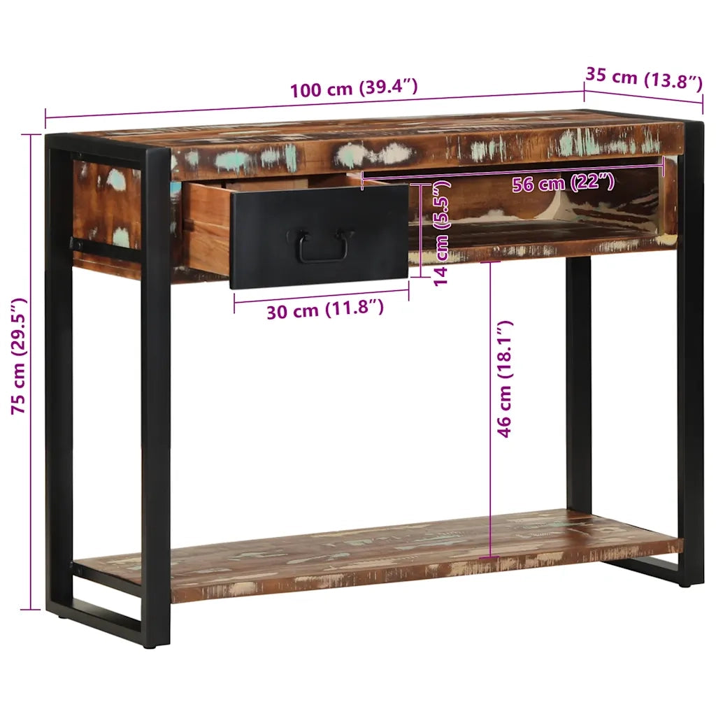 Tavolo Consolle Multicolore 100x35x75cm Legno Massello Recupero 4015930
