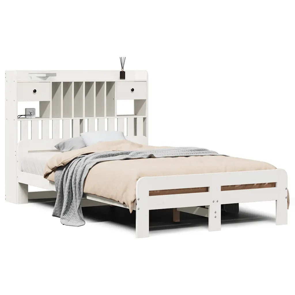 Letto Libreria senza Materasso Bianco 135x190 cm Legno di Pino 3308898