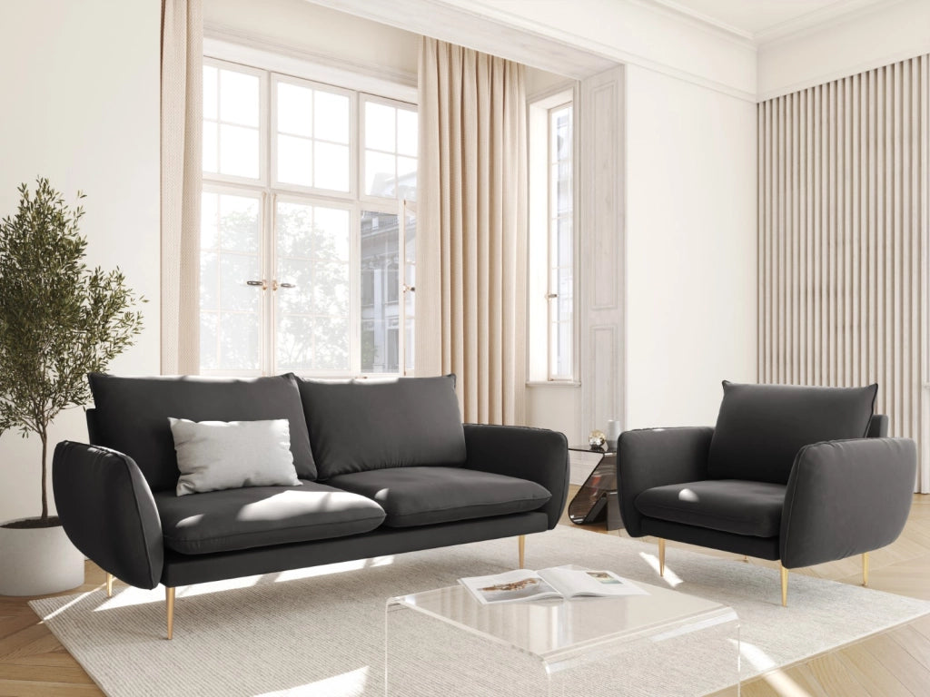 Cosmopolitan Design - Divano "Vienna" 2 posti in velluto grigio scuro 