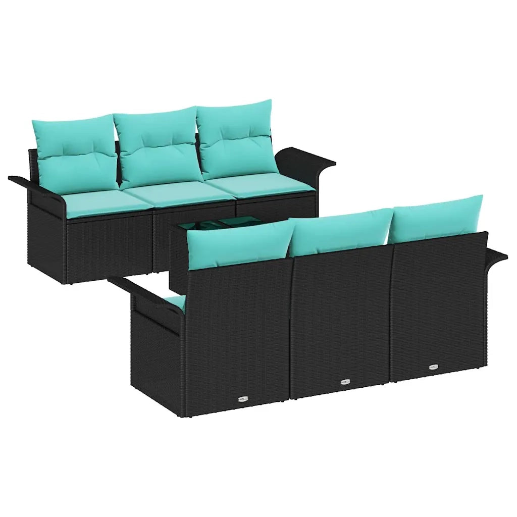Set Divano da Giardino con cuscino 7 pcs Nero e Turchese