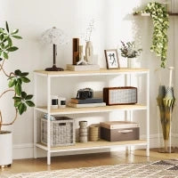 Console da Ingresso con 3 Ripiani Aperti e Gambe in Metallo, per Corridoio, Ingresso, Soggiorno, Camera da Letto, Naturale e Bianco
