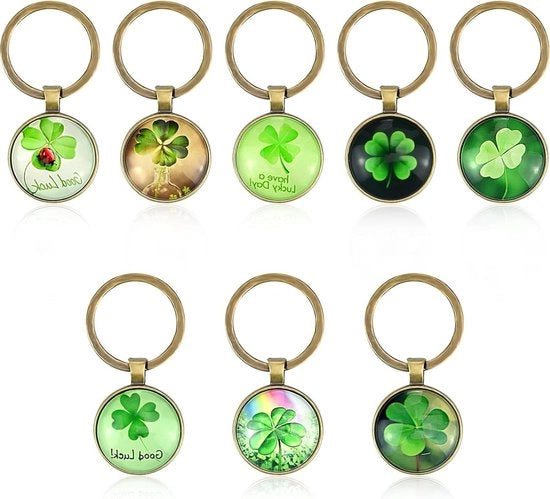 Sleutelhanger a forma di Lucky Charm con cristalli di vetro in cristallo, 8 pezzi, dimensioni 15×8×2cm