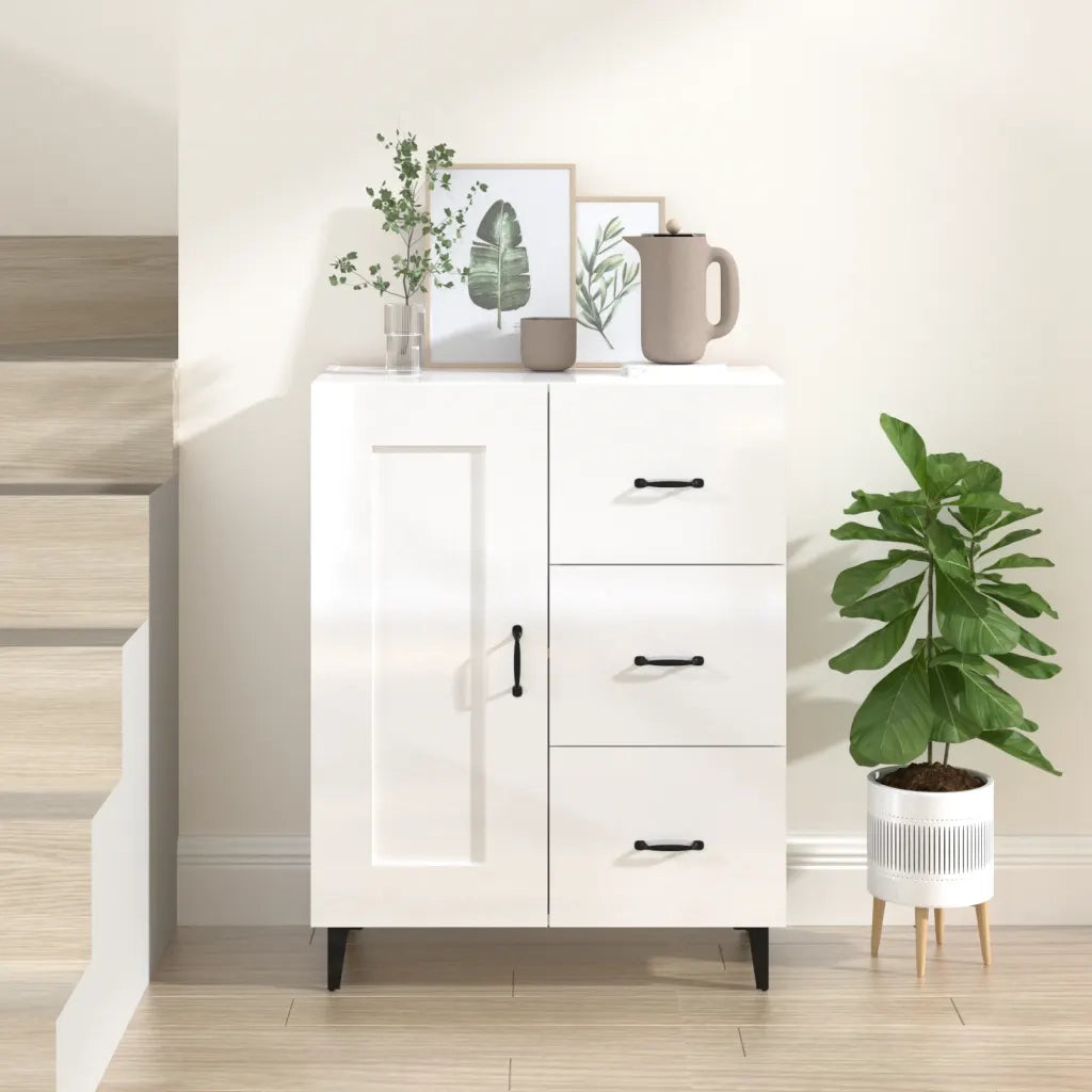 Credenza-Buffet-Armadio da cucina 69,5x34x90 cm in Legno Multistrato Bianco Lucido 271882