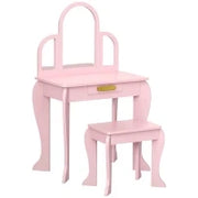 Tavolo per Trucco per Bambine 3-6 Anni con Sgabello, Cassetti e Specchio Coordinato in Acrilico, Rosa