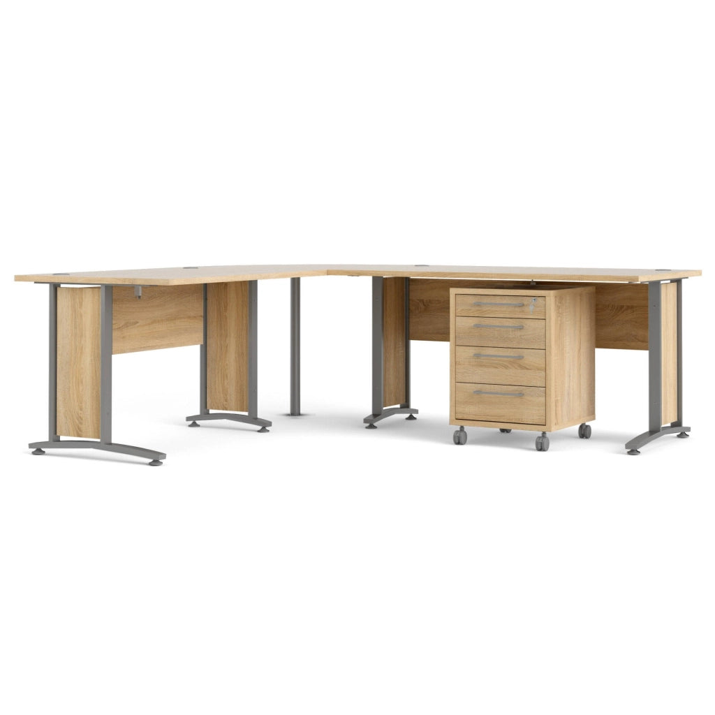 Scrivania Megh, Scrittoio multiuso, Tavolo per ufficio porta PC, Piano di lavoro, 230x200 h75 cm, Grigio e Quercia