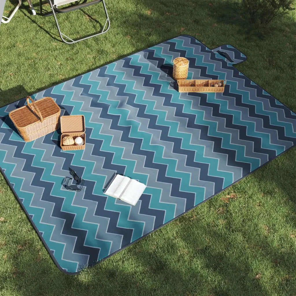 Tovaglia da Picnic Pieghevole A Onde Blu 200x150 cm in Velluto CFW9824687