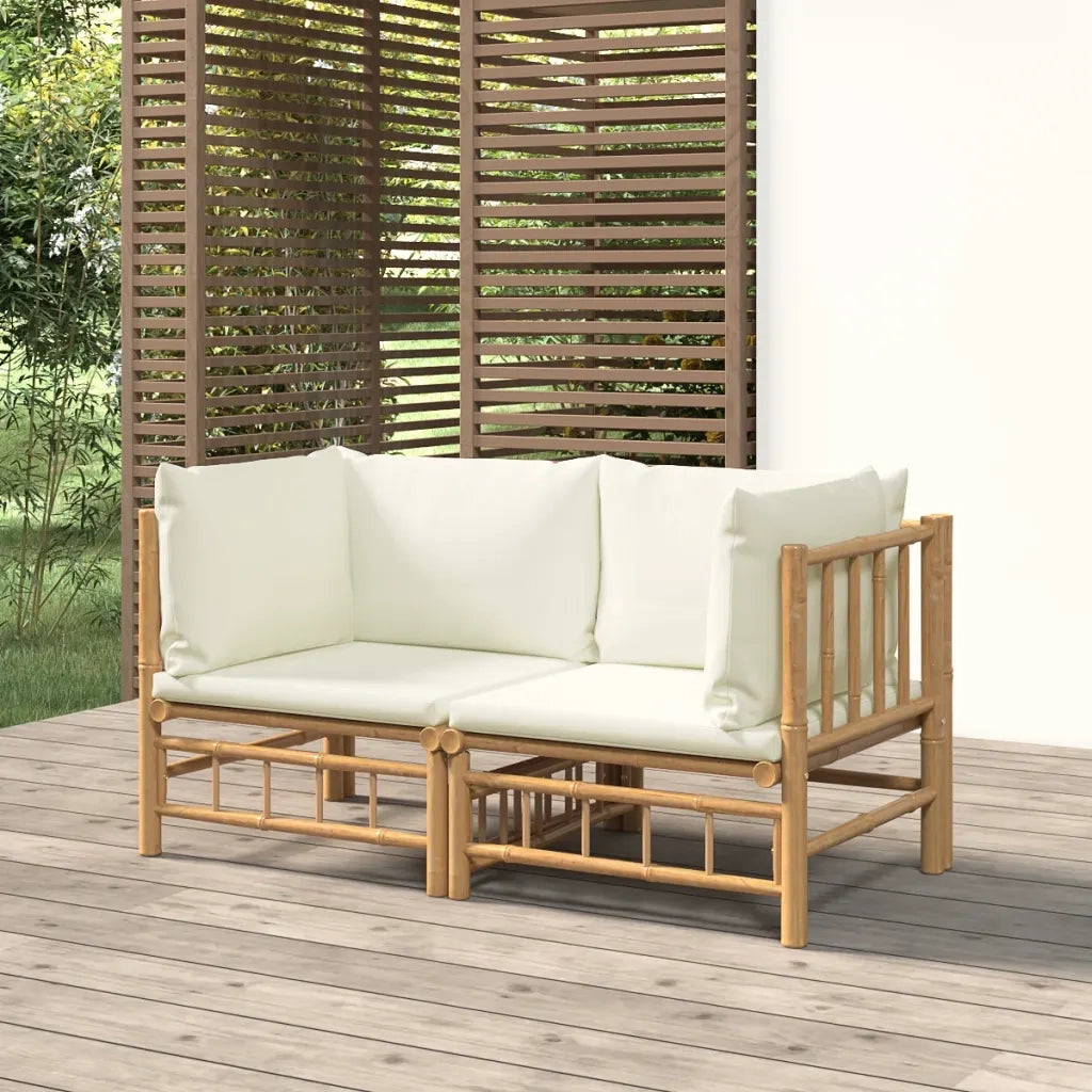 Divani Angolari da Giardino con Cuscini Bianco Crema 2pz BambÃ¹cod mxl 76322