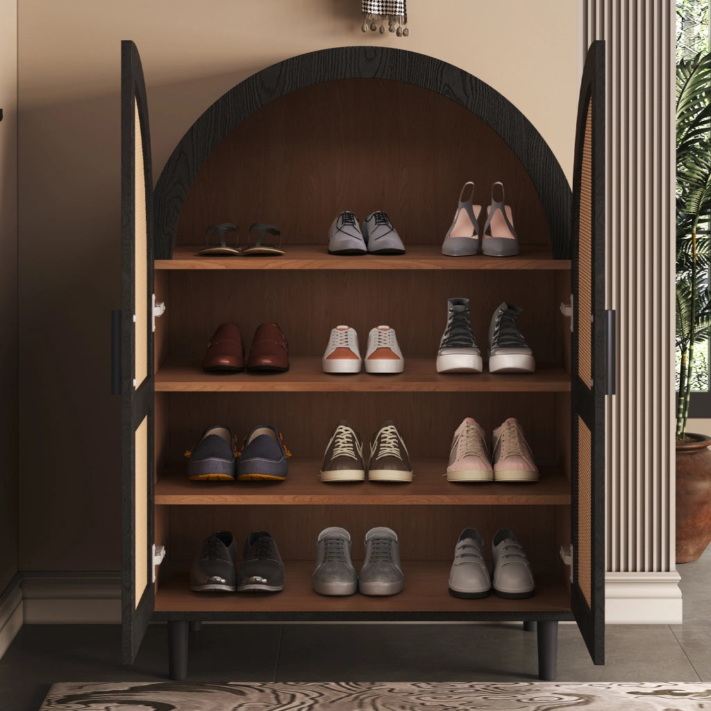 Mobile scarpiera con 2 Ante; 3 Ripiani di cui 2 Regolabili; per ingresso; in MDF e pannelli di particelle; 70 × 40 × 100 cm; Naturale e Nero