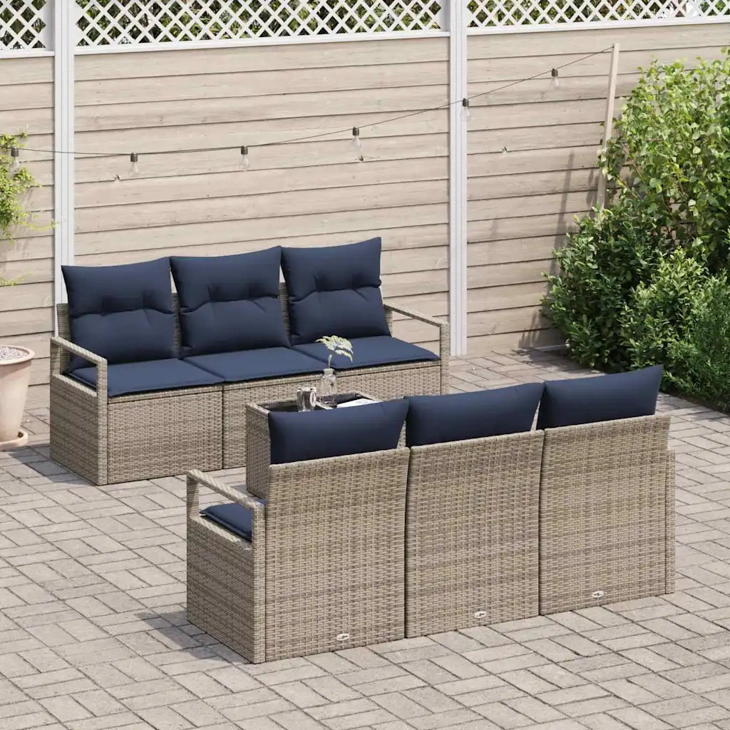 Set di divani con cuscino 7 pcs Grigio e Blu Navy polyrattan