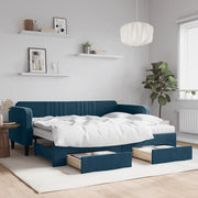 Divano Letto Estraibile con Cassetti Blu 90x200 cm in Velluto 3197134