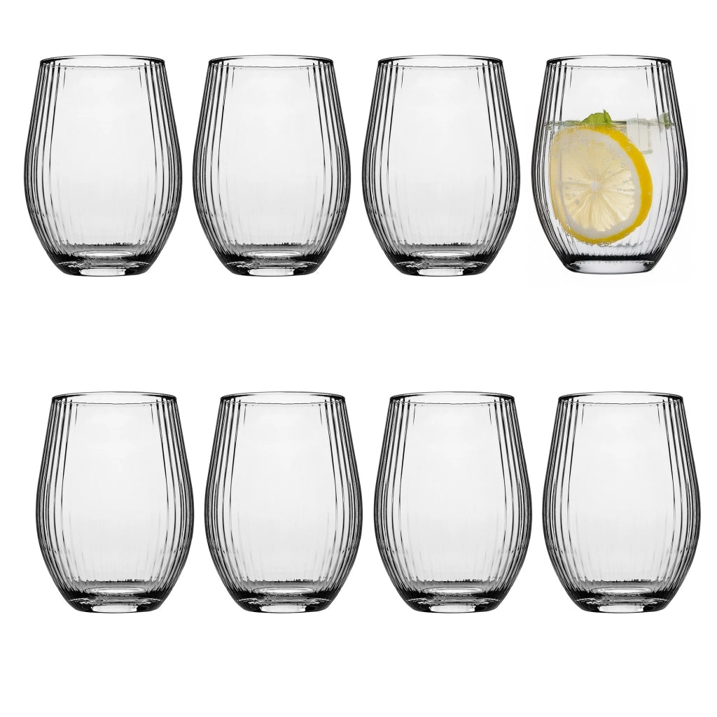 Set di 8 bicchieri da 580 ml per succhi di frutta, modello KADAX, con scanalatura, di grandi dimensioni.