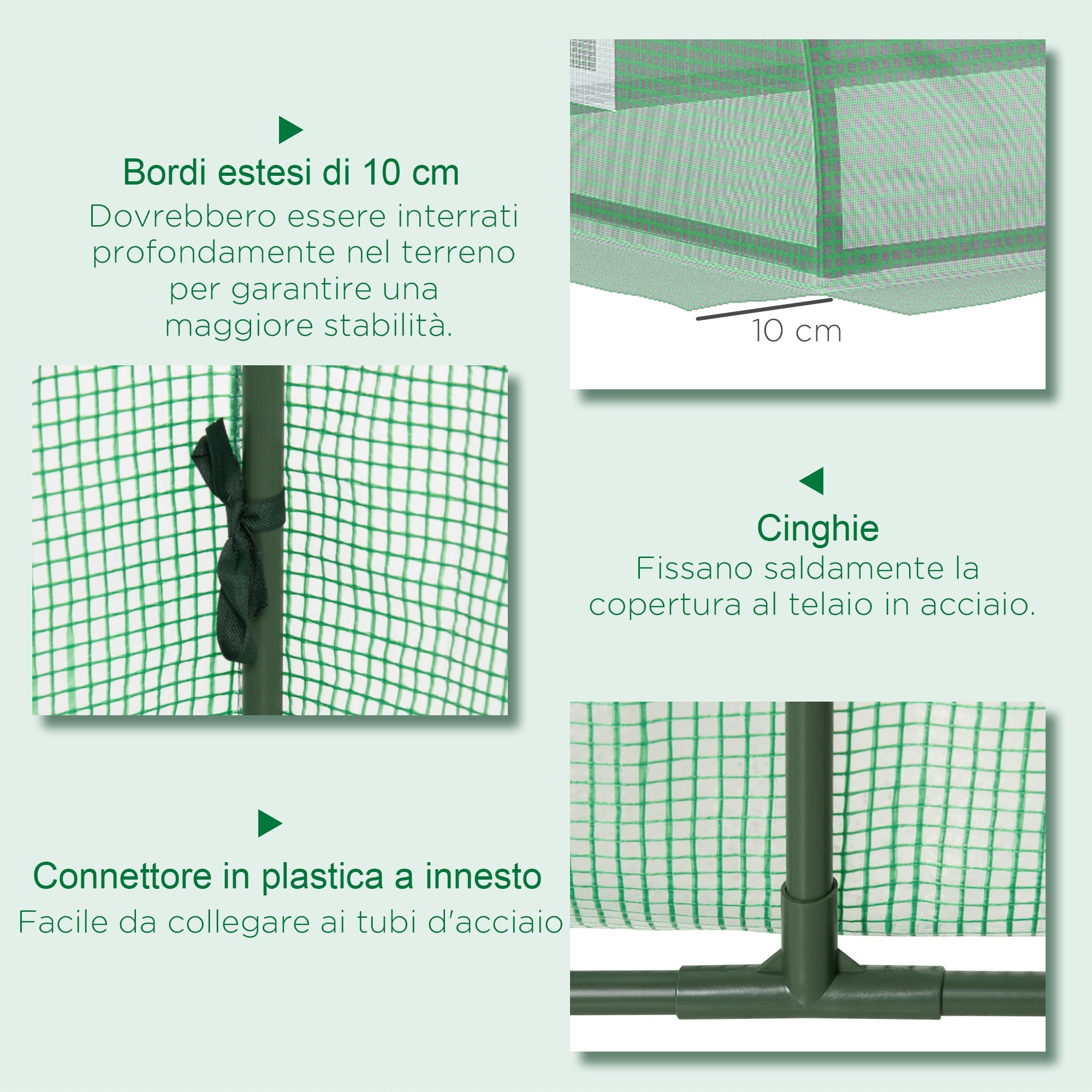 Serra Piccola 300x80x45 cm con 5 Finestrelle e Griglia Centrale in Acciaio PE e PP Verde