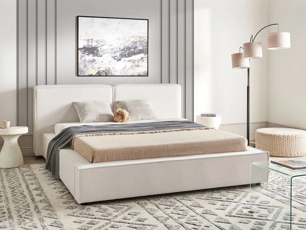 Letto matrimoniale in tessuto bianco sporco con struttura a doghe 160 x 200 cm stile classico camera da letto